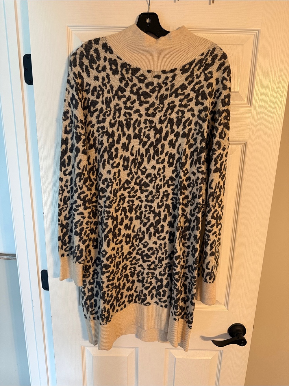 LOFT Beige and Black Leopard Print Mock Neck Sweater